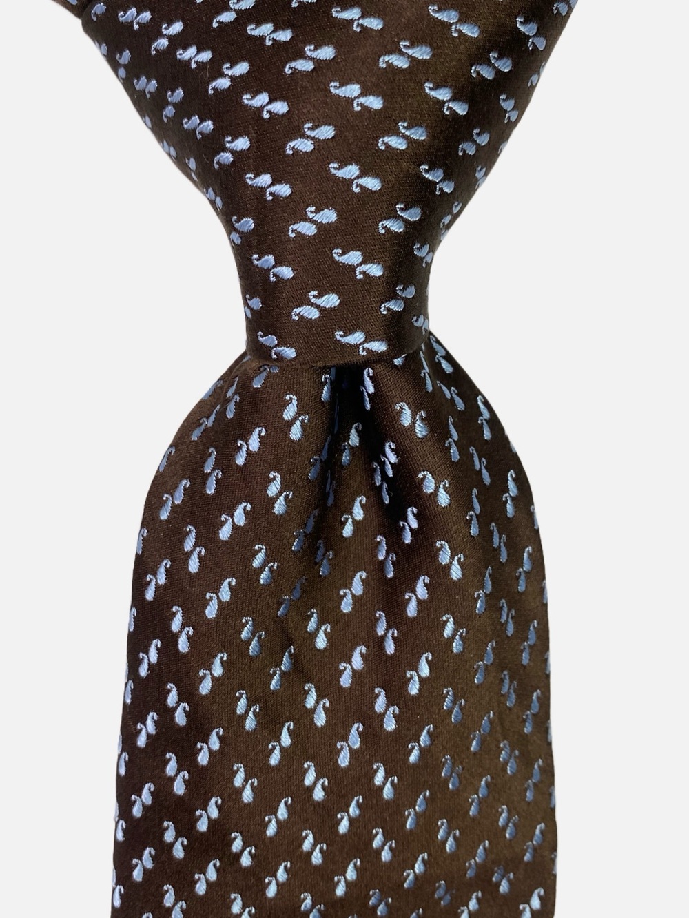 Ike Behar Tie Brown Micro Paisley Pattern Jacquard Foulard Silk USA Necktie Neck